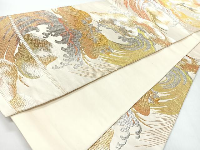 平和屋着物◎六通柄袋帯　立波文　金銀糸　正絹　逸品　CABI4577nb