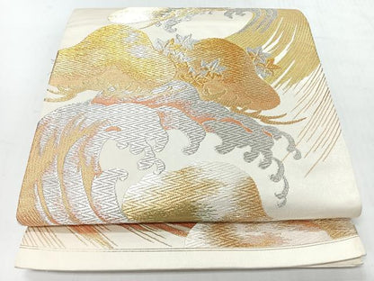 平和屋着物◎六通柄袋帯　立波文　金銀糸　正絹　逸品　CABI4577nb