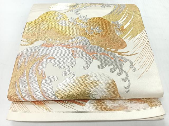 平和屋着物◎六通柄袋帯　立波文　金銀糸　正絹　逸品　CABI4577nb