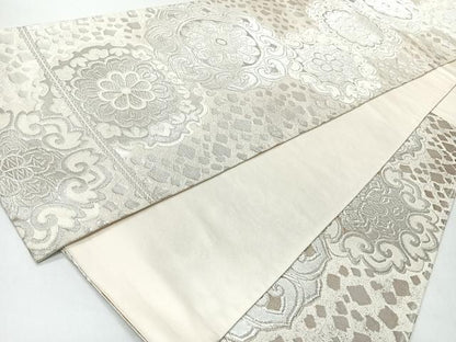 平和屋着物◎六通柄袋帯　更紗花文　銀糸　正絹　逸品　CABI4579nb