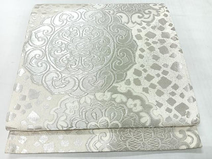 平和屋着物◎六通柄袋帯　更紗花文　銀糸　正絹　逸品　CABI4579nb