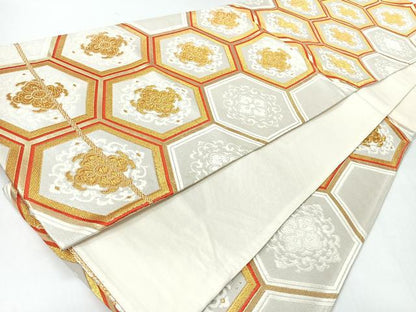 平和屋着物◎六通柄袋帯　亀甲更紗花文　金糸　正絹　逸品　CABI4580nb