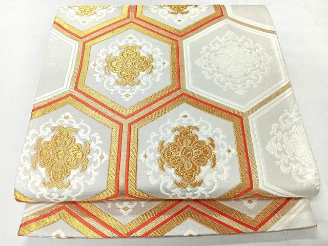 平和屋着物◎六通柄袋帯　亀甲更紗花文　金糸　正絹　逸品　CABI4580nb