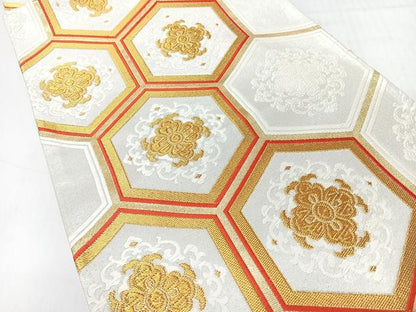 平和屋着物◎六通柄袋帯　亀甲更紗花文　金糸　正絹　逸品　CABI4580nb