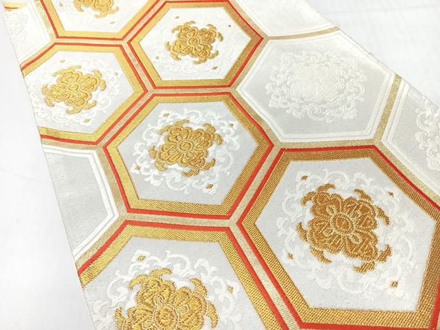 平和屋着物◎六通柄袋帯　亀甲更紗花文　金糸　正絹　逸品　CABI4580nb