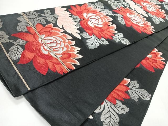 平和屋着物◎六通柄袋帯　舞花文　黒地　銀糸　正絹　逸品　未使用　CABI4583nb