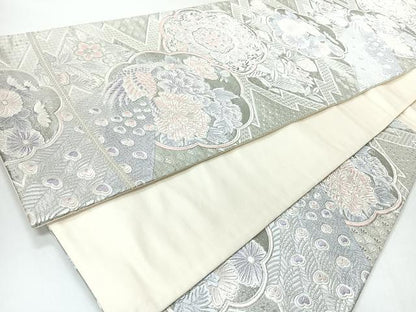 平和屋着物◎六通柄袋帯　唐織　松皮菱花鳥文　銀糸　正絹　逸品　CABI4588nb
