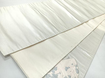 平和屋着物◎両面　太鼓柄袋帯　唐織　地紙草花文　銀糸　正絹　逸品　CABI4590nb