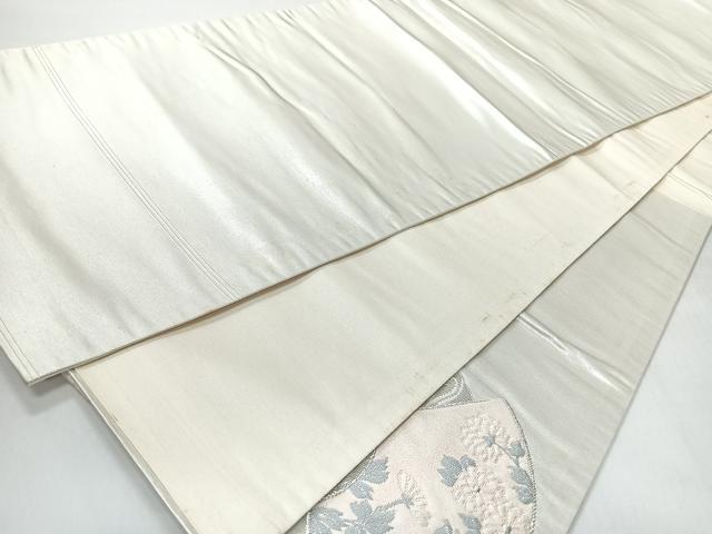 平和屋着物◎両面　太鼓柄袋帯　唐織　地紙草花文　銀糸　正絹　逸品　CABI4590nb