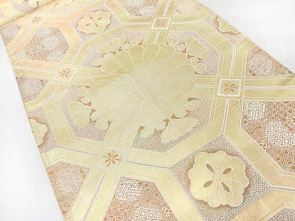 平和屋着物◎六通柄袋帯　蜀江花文　金糸　正絹　逸品　CABI4591nb
