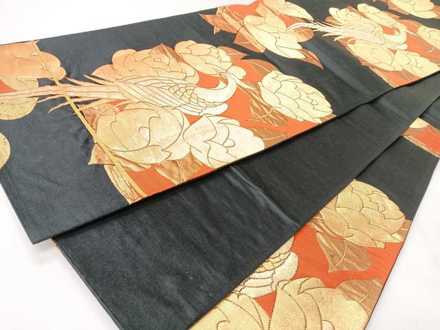 平和屋着物◎六通柄袋帯　花鳥文　黒地　金糸　正絹　逸品　CABI4596nb
