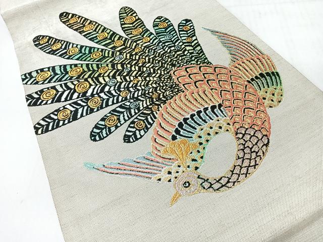 平和屋着物◎九寸名古屋帯　孔雀　金銀糸　正絹　逸品　CABI4601nb