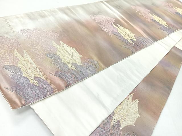 平和屋着物◎六通柄袋帯　風景樹林文　金銀糸　正絹　逸品　CABI4608nb