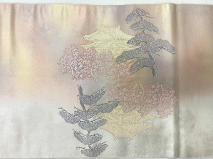 平和屋着物◎六通柄袋帯　風景樹林文　金銀糸　正絹　逸品　CABI4608nb