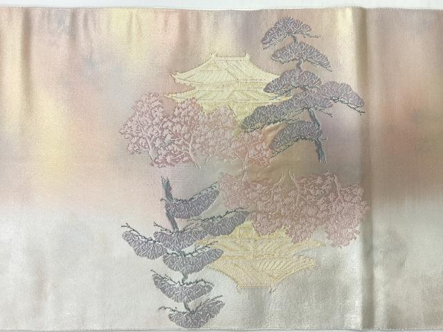 平和屋着物◎六通柄袋帯　風景樹林文　金銀糸　正絹　逸品　CABI4608nb
