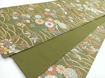 平和屋着物◎六通柄袋帯　唐織　露芝に秋草　金糸　正絹　逸品　CABI4622nb