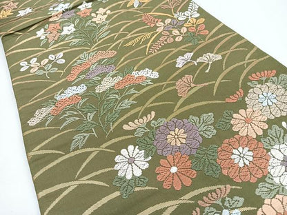 平和屋着物◎六通柄袋帯　唐織　露芝に秋草　金糸　正絹　逸品　CABI4622nb