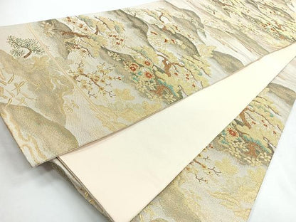 平和屋着物◎六通柄袋帯　遠山風景文　松竹梅　金銀糸　正絹　逸品　CABI4623nb