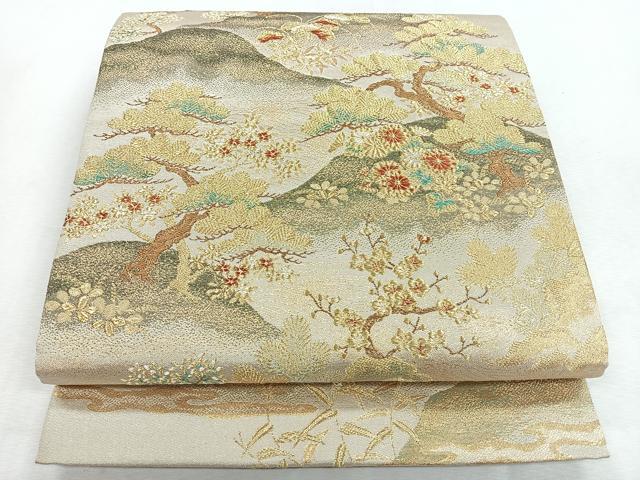 平和屋着物◎六通柄袋帯　遠山風景文　松竹梅　金銀糸　正絹　逸品　CABI4623nb
