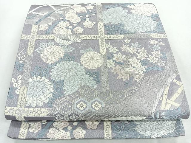 平和屋着物◎六通柄袋帯　草花文　銀糸　正絹　逸品　CABI4626nb