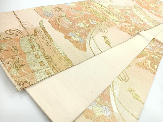 平和屋着物◎六通柄袋帯　唐織　几帳鳳凰唐草文　金銀糸　正絹　逸品　CABI4629nb