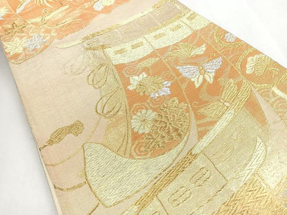 平和屋着物◎六通柄袋帯　唐織　几帳鳳凰唐草文　金銀糸　正絹　逸品　CABI4629nb