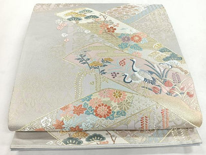 平和屋着物◎六通柄袋帯　唐織　草花鶴文　金銀糸　正絹　逸品　CABI4630nb