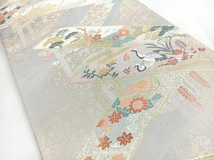 平和屋着物◎六通柄袋帯　唐織　草花鶴文　金銀糸　正絹　逸品　CABI4630nb