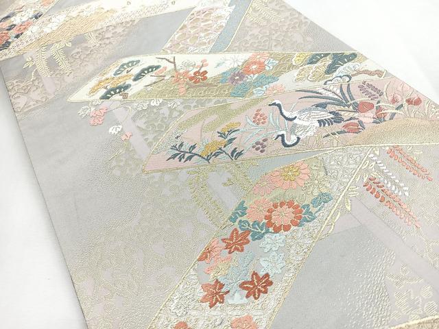平和屋着物◎六通柄袋帯　唐織　草花鶴文　金銀糸　正絹　逸品　CABI4630nb