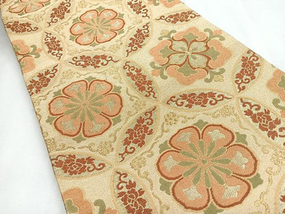 平和屋着物◎六通柄袋帯　更紗花文　金糸　正絹　逸品　CABI4631nb