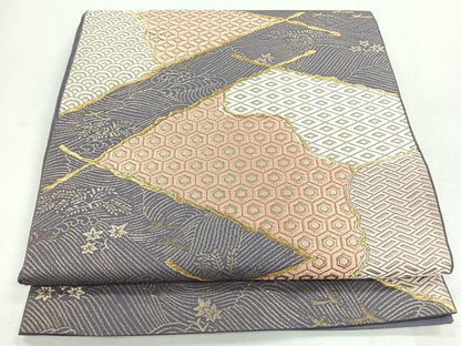 平和屋着物◎六通柄　本袋帯　唐織　立波吉祥文　金糸　正絹　逸品　CABI4635nb