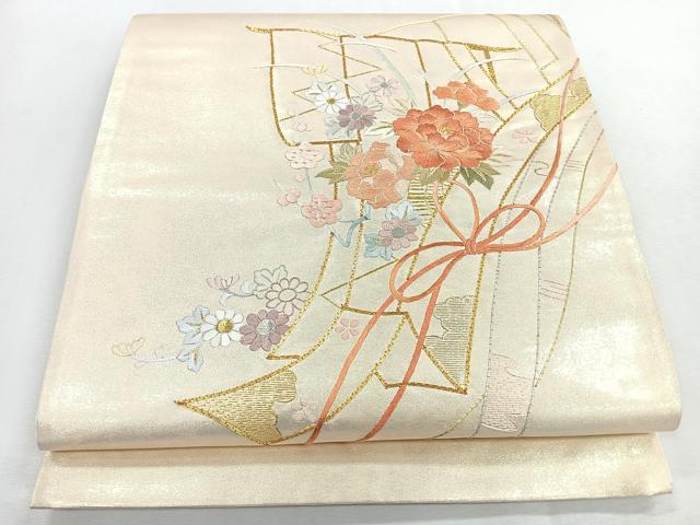 平和屋着物◎中国三大刺繍 相良刺繍 太鼓柄袋帯 総刺繍 駒