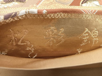 平和屋着物◎六通柄袋帯　唐織　松彩錦　流水飛鶴草花文　金糸　正絹　逸品　CABI4641nb