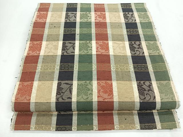 平和屋着物◎八寸名古屋帯　花唐草文　金糸　正絹　逸品　未使用　CABI4645nb