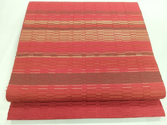 平和屋着物◎八寸名古屋帯　ロートン織　幾何学文　正絹　逸品　未使用　CABI4646nb