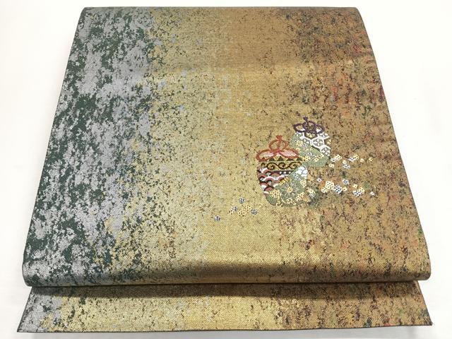 平和屋着物◎太鼓柄袋帯　唐織　仕覆　金銀糸　正絹　逸品　CABI4652nb