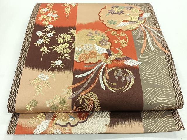 平和屋着物◎六通柄袋帯　唐織　雪輪飛鳥草花文　金糸　正絹　逸品　CABI4657nb