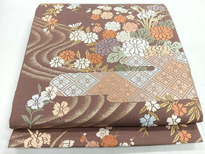 平和屋着物◎六通柄袋帯　唐織　流水草花文　金銀糸　正絹　逸品　CABI4659nb