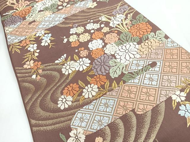 平和屋着物◎六通柄袋帯　唐織　流水草花文　金銀糸　正絹　逸品　CABI4659nb