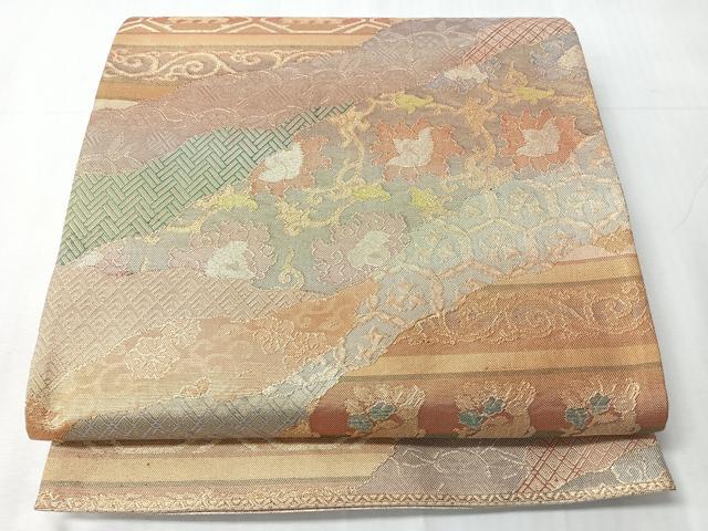 平和屋着物◎佐賀錦　六通柄袋帯　花唐草動物文　金糸　正絹　逸品　CABI4660nb