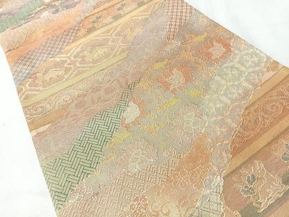 平和屋着物◎佐賀錦　六通柄袋帯　花唐草動物文　金糸　正絹　逸品　CABI4660nb