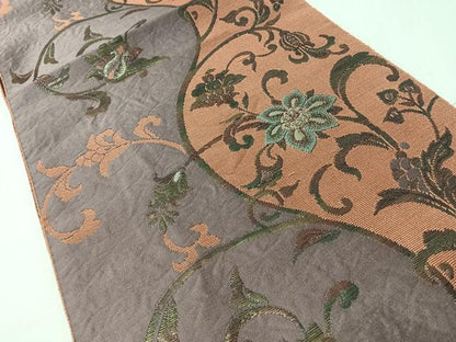 平和屋着物◎八寸名古屋帯　更紗花唐草文　正絹　逸品　CABI4664nb