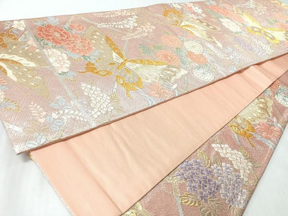 平和屋着物◎六通柄袋帯　唐織　花蝶文　金銀糸　正絹　逸品　CABI4667nb