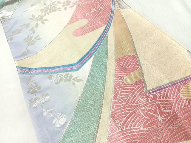 平和屋着物◎西陣　六通柄袋帯　唐織　華宝　立波草花文　銀糸　証紙付き　正絹　逸品　CABI4670nb