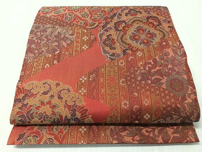 平和屋着物◎六通柄袋帯　草花文　正絹　逸品　未使用　CABI4672nb