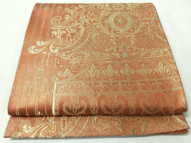 平和屋着物◎六通柄袋帯　唐織　花唐草文　金糸　正絹　逸品　CABI4673nb