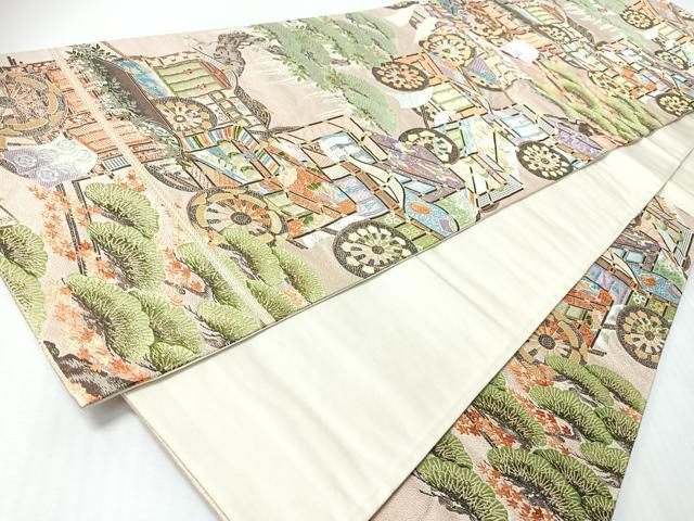 平和屋着物◎六通柄袋帯　唐織　桃山御所車　金糸　正絹　逸品　CABI4677nb