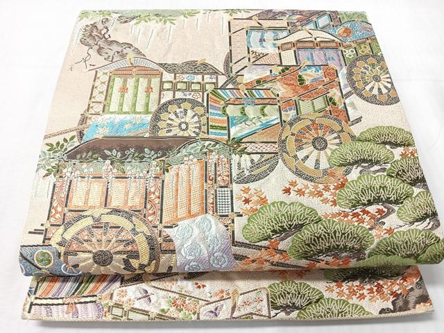 平和屋着物◎六通柄袋帯　唐織　桃山御所車　金糸　正絹　逸品　CABI4677nb
