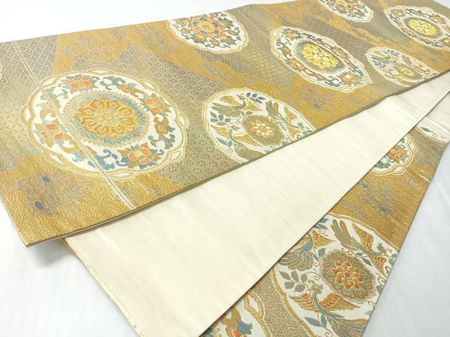 平和屋着物◎六通柄袋帯　更紗花鳥文　金糸　正絹　逸品　CABI4680nb