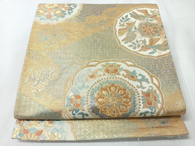 平和屋着物◎六通柄袋帯　更紗花鳥文　金糸　正絹　逸品　CABI4680nb